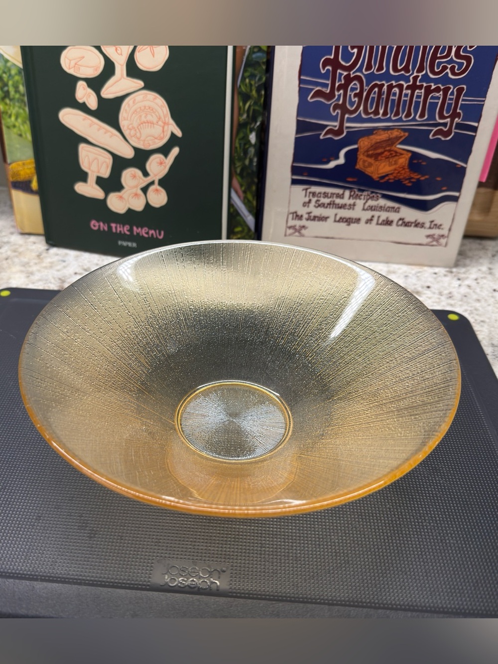 Vintage amber textured glass serving or dip bowl.